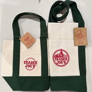 NWT Trader Joe's GREEN Tote Bag SET - Large Canvas Tote & Mini Canvas Tote